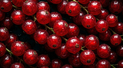 Detailed macro view of ruby red currant clusters