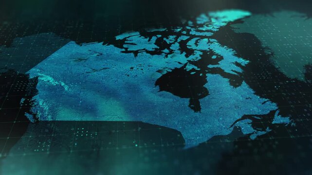 Canada digital map animation stock footage. Showing innovation in tech, technology AI sector.