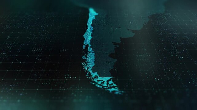 Chile digital map animation stock footage. Showing innovation in tech, technology AI sector.