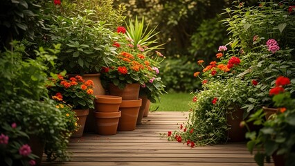 Serene garden pathway with vibrant flowers and lush greenery