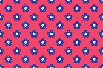 Seamless pattern with red hearts and stars featuring vintage pink floral ornaments and blossom flowers for retro wallpaper art decoration