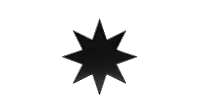 Black 8-pointed star emblem with metallic outline on a gray background - Powered by Adobe