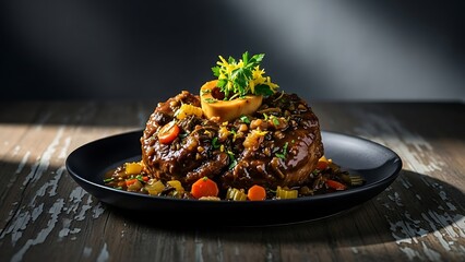 A hearty plate of savory meat and vegetable delight