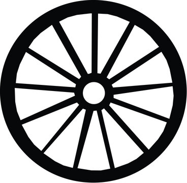 Wagon wheel vector silhouette. Carriage wheel icon symbol.