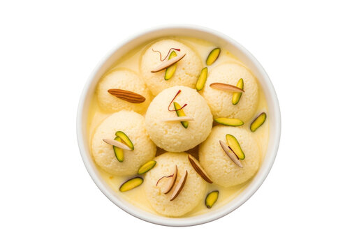 rasgulla dessert in syrup with pistachio garnish