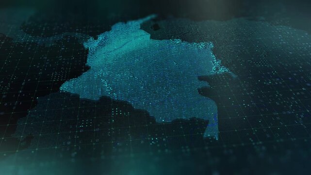 Colombia digital map animation stock footage. Showing innovation in tech, technology AI sector.