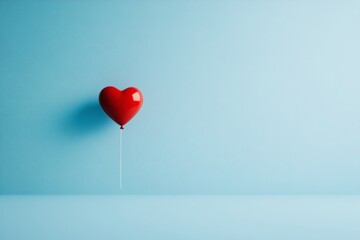 Red heart balloon against light blue wall minimalism