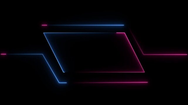 Futuristic neon HUD Head up display interface template with basic geometry line element. Universal Technology Line and frame Video overlay Neon futuristic HUD rectangle frame glowing animation.