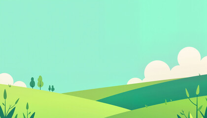 Obraz premium stylized green hills with clouds against a blue sky representing tranquility and nature with copy space