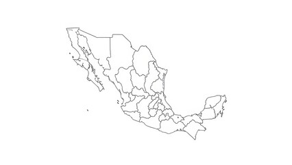 Detailed Outline Map of Mexico with State Borders.