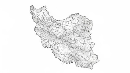 Detailed Line Art Map of Iran with Provincial Borders.
