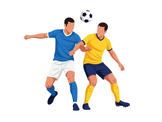 Obraz premium Flat vector illustration of two soccer players competing for the ball