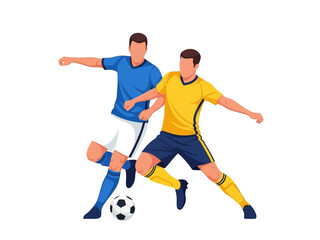 Obraz premium Flat vector illustration of two soccer players competing for the ball