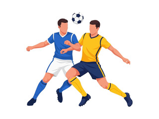 Obraz premium Flat vector illustration of two soccer players competing for the ball