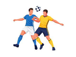 Flat vector illustration of two soccer players competing for the ball