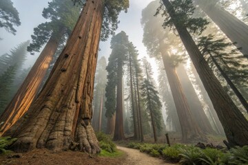 Towering Sequoia Trees Creating a Cathedral-Like Forest Canopy