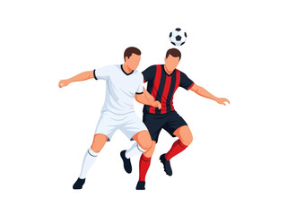 Obraz premium Flat vector illustration of two soccer players competing for the ball