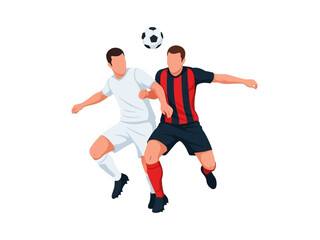 Flat vector illustration of two soccer players competing for the ball