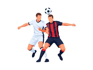 Obraz premium Flat vector illustration of two soccer players competing for the ball