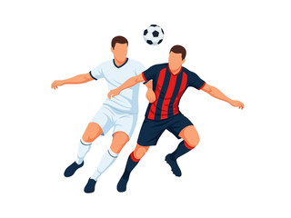 Flat vector illustration of two soccer players competing for the ball