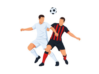 Obraz premium Flat vector illustration of two soccer players competing for the ball