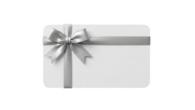 Elegant gift card with silver bow isolated on transparent background