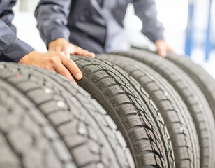 整備士がタイヤを点検