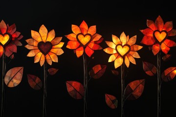 Heart-shaped floral lights illuminating the dark background
