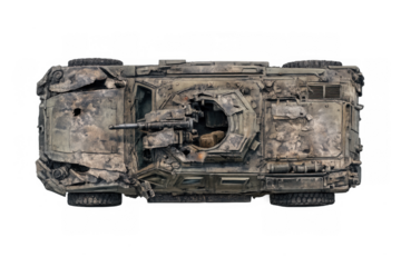Top view of a weathered armored military vehicle for historical display and education