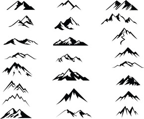 Mountain icon logo vector illustration for adventure outdoor sport graphic design. Black stone and landscape drawing vintage for climbing or hiking sport concept.
