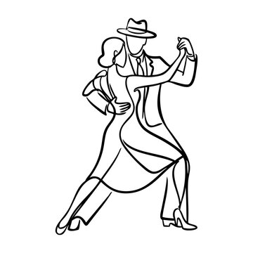 Sal&oacute;n de baile. Dibujo de pareja de bailarines de tango con l&iacute;neas