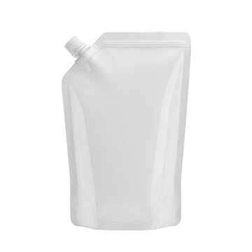 White stand-up pouch with spout isolated on transparent background