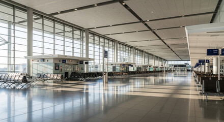 Empty airport terminal with modern architecture