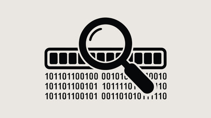 Magnifying glass over binary code and a progress bar symbolizing data analysis Vector