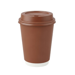 Brown coffee cup with lid isolated on transparent background