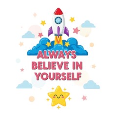 Fototapeta premium Inspirational motivational quote with rocket ship and stars