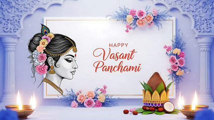 Indian woman portrait floral decoration happy vasant panchami