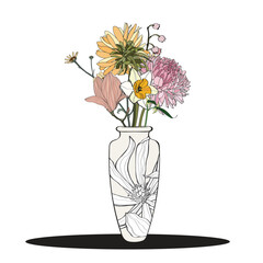 Hand drawn vase. Flowers bouquet line art. Clip art flower arrangement in vase. Minimalist illustration.