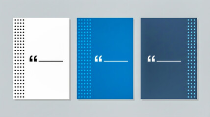 Three quote banners with black, blue, and white dot patterns and quotation marks
