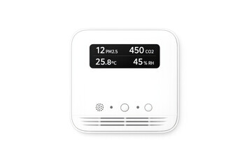 Modern air quality monitor displaying temperature, humidity, pm2.5, and co2 levels for indoor environment design