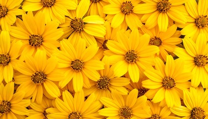 Close-up of numerous vibrant yellow daisy-like flowers in full bloom