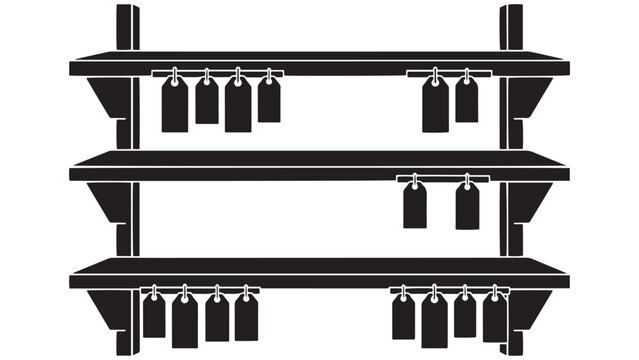Solid Shelf Icon Illustration Showing Store Shelving With Price Tags Representing Retail Display, Merchandising And Product Pricing