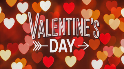 Valentine's Day background with hearts and an arrow in white text