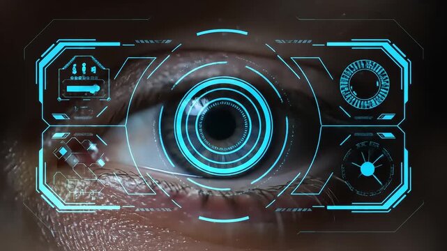 Futuristic eye scan HUD with cyber, and tech.