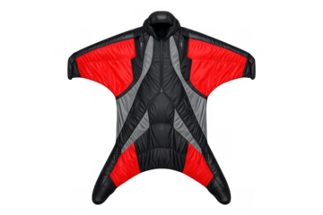 Dynamic wingsuit design in red and black - perfect for extreme sports and adventure concepts