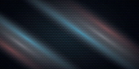 Futuristic dark carbon fiber background with glowing blue and red neon light lines. Abstract high-tech gaming wallpaper for e-sports or stream overlays © CRAVORA VISUAL