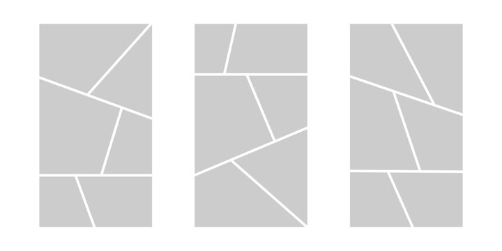 Image collage layout template. Grey mosaic mood board grid collection. Picture frame set. Photo album idea for banner, poster, comic page, flyer, brochure, booklet, memory wall design. Vector pack