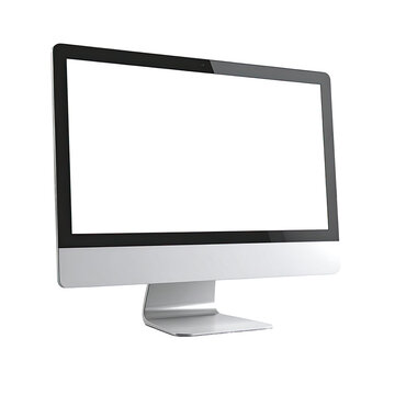 A modern desktop computer with a blank, bright screen