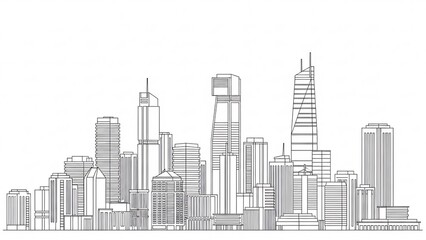 Modern City Skyline Line Art