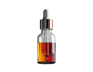 Fototapeta premium Amber liquid in a clear glass bottle with dropper, on a black background